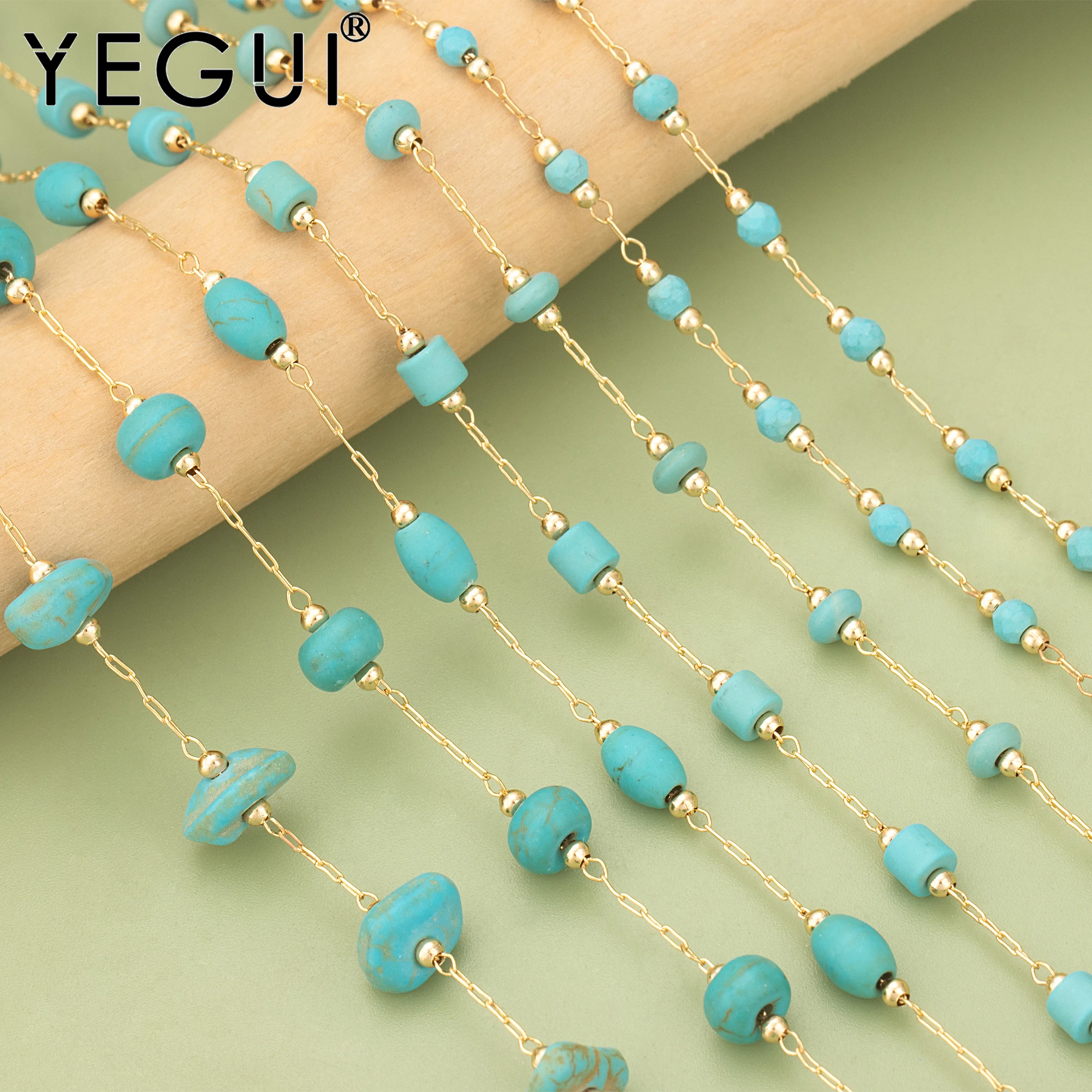 

YEGUI C390,chain,18k gold plated,copper,nickel free,natural turquoise,hand made,diy bracelet necklace,jewelry making,1m/lot