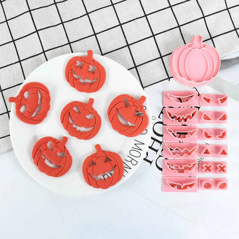 

13pcs/set Halloween Cookie Cutters DIY Pumpkin Face Fondant Biscuit Embosser Stamp for Home Kitchen Baking Cake Decorating Tools