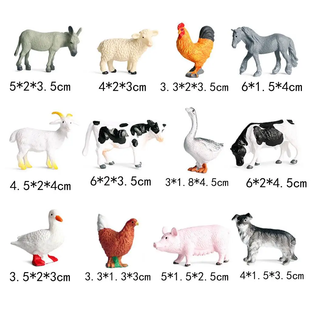 Juego de juguetes de animales de 12 piezas, figuras educativas de animales de alta simulación (cerdo, perro, vaca, oveja, caballo, pato, pollo)