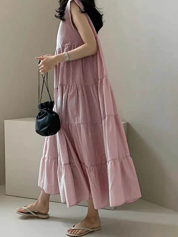 فستان صيفي جديد للنساء بتصميم بسيط وأنيق، فستان طويل بدون أكمام على الطراز الكوري، فستان متعدد الاستخدامات بطول متوسط وقصة A-...