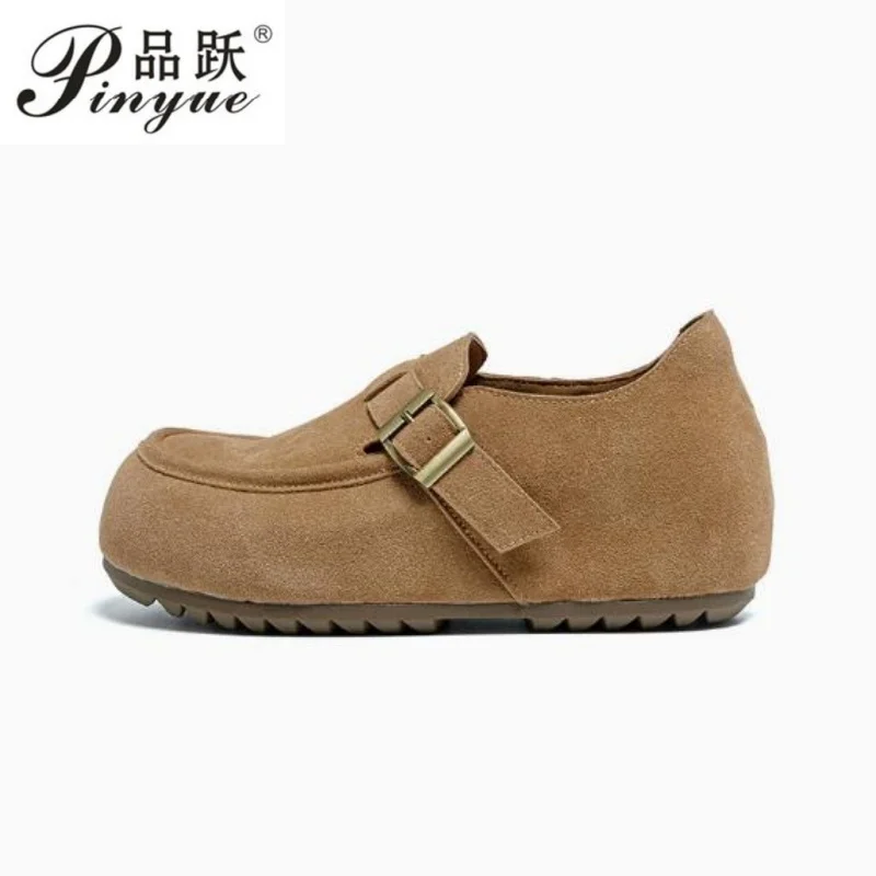 

6cm women Loafers Spring Genuine leather Women Shoes with Buckle Height Increase Platform Casual Fashion Flat Sneakers 33-40