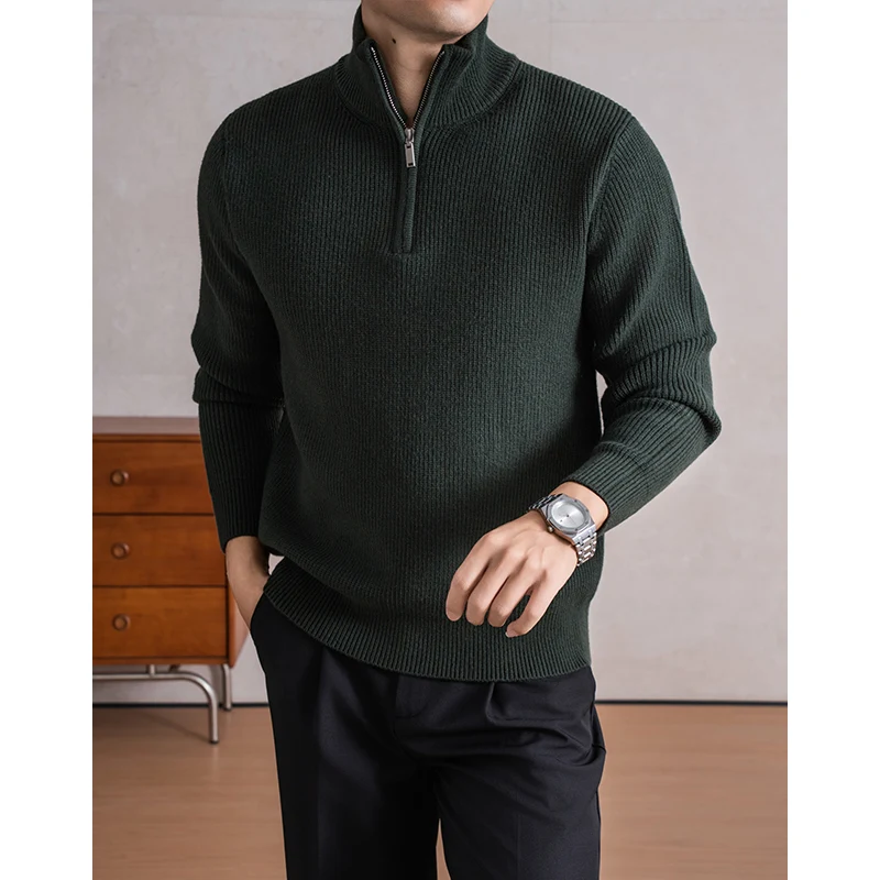 

Korean Stand Collar Thick Jumper 2025 Winter Men Trendy Zipper Sweater Long Sleeve Heavy Weight Clothes Pullover Warm Tops