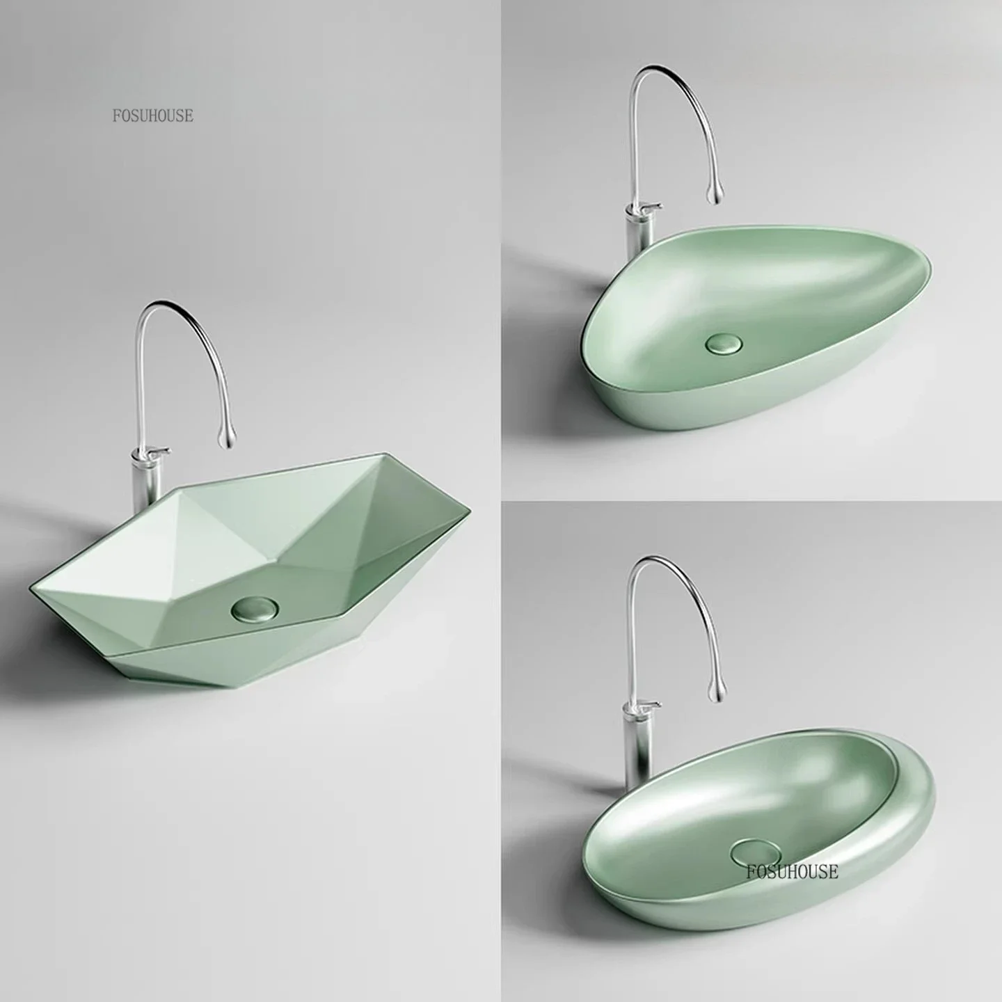#Creative Shaped Ceramic Bathroom Sinks High-quality Milky Green Countertop Basin Artistic Handwashing and Face Washing Basin Z