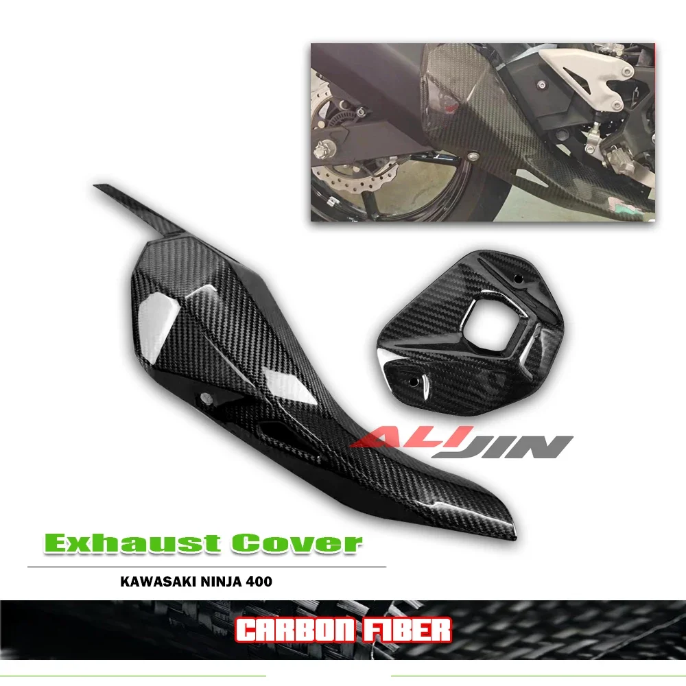 

Motorcycle Real Dry Carbon Fiber Rear Exhaust Cover Pipe Shell Shield Fairing Heat Case Panel For KAWASAKI NINJA 400 2018-2024