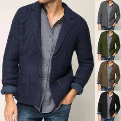 Chaqueta de traje de punto con solapa para hombre, suéter, cárdigan, Otoño e Invierno