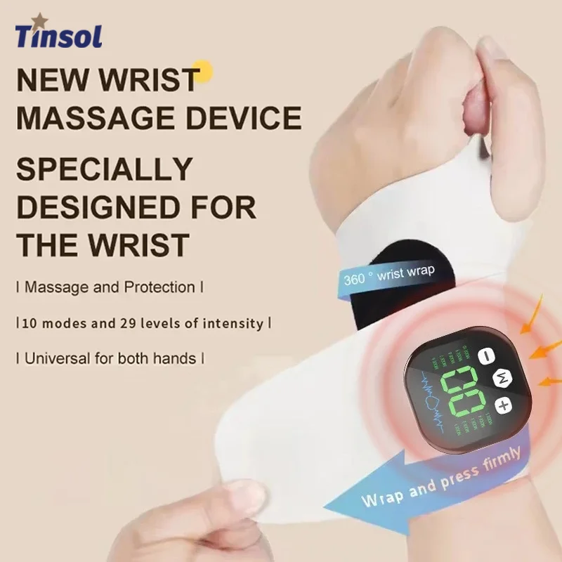 새로운 전기 손목 마사지기 10가지 마사지 모드 USB 충전식 진동 손목밴드 효과적으로 손목 피로 완화
