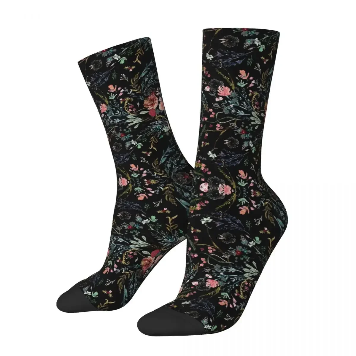 Midnight Floral Socks Harajuku Sweat Absorbing Stockings All Season Long Socks Accessories for Unisex Birthday Present