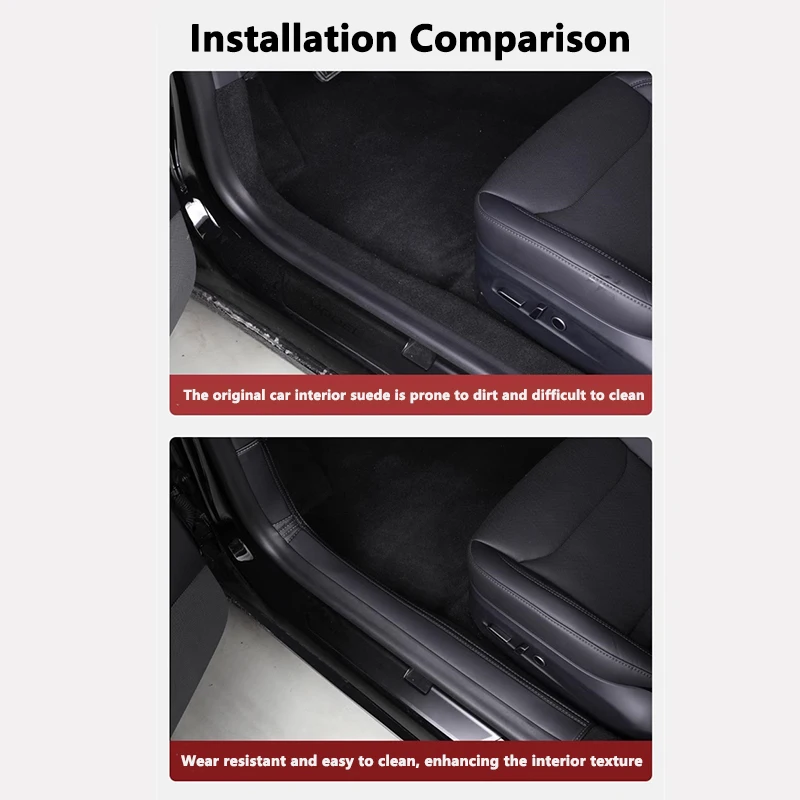 For Tesla Model Y Juniper Front Rear Door Sill Protection Pads Leather Threshold Bumper Strip Guards Anti-kick Pad Accessories