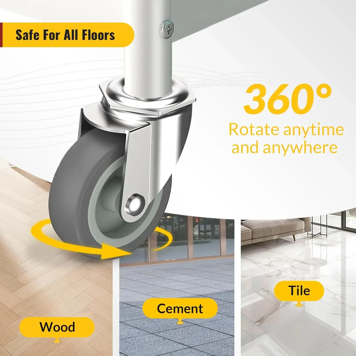 3 Inch with No Brake Stem Casters,Threaded Swivel Casters Set of 4 Heavy Duty Castors Grey