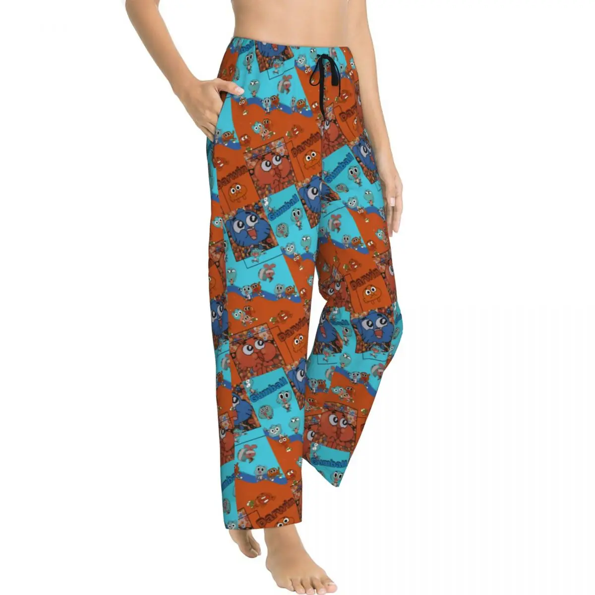 Custom A-Amazing World Of G-Gumball Pajama Pants Sleepwear for Women Elastic Waistband Sleep Lounge Bottoms with Pockets view 4