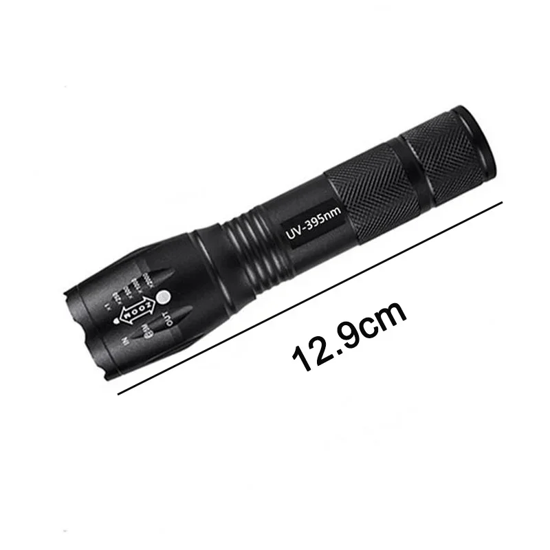 Purple White Dual Light Flashlight LED Ultraviolet Torch Zoom Retractable Flashlight Lamp Fluorescent Agent Detection Flashlight