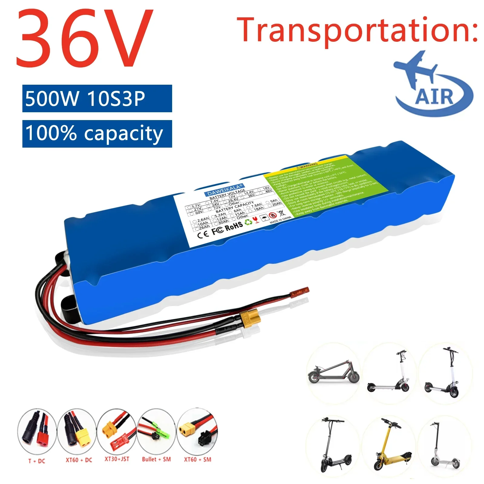10S3P 36 فولت 6-20Ah 36 فولت بطارية ليثيوم 18650 بطارية ليثيوم مناسبة لبطارية سكوتر كهربائي Xiaomi M365 XT30 JST