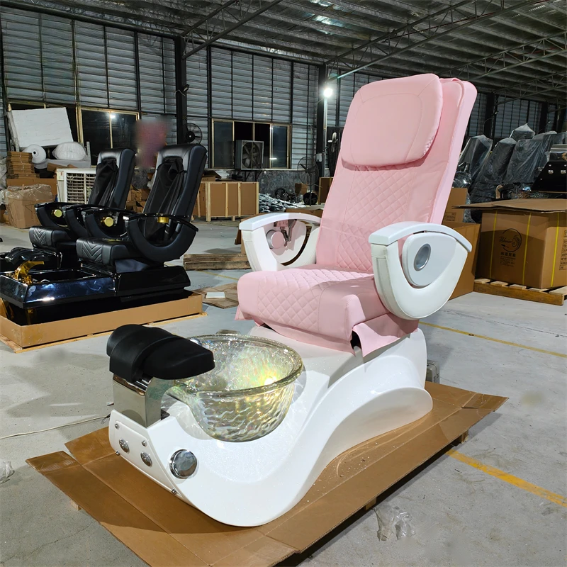 Custom Luxury Foot Spa Bath Pink Massage Pedicure Chair for Nail Salon