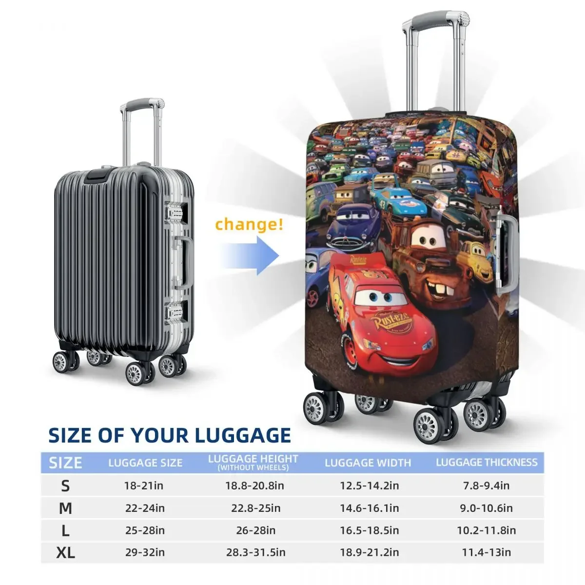 Custom Cartoon Pixar Cars Travel Luggage Cover Washable Suitcase Cover Protector Fit 18-32 Inch