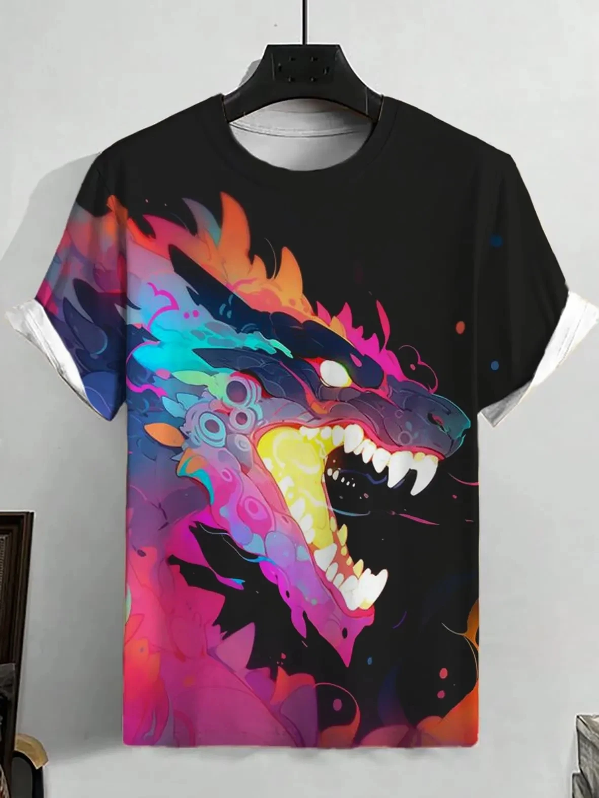 Funny 3D Realistic Dinosaur T-Rex Bursting Through Broken Wall Effect Print t shirts Cool Party Short Sleeve Top Summer Clothing