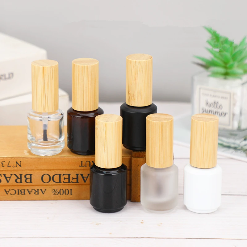 100pcs  Empty 15ml Nail Polish Bottle with Brush Glue Bottle Small Sample Nail Gel Polish Containers With Bamboo Cap