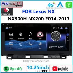 For Lexus NX200 300 2014-2017 Android 14 Qualcomm Chip Car Stereo GPS Navigation with CarPlay Auto BT Multimedia Player