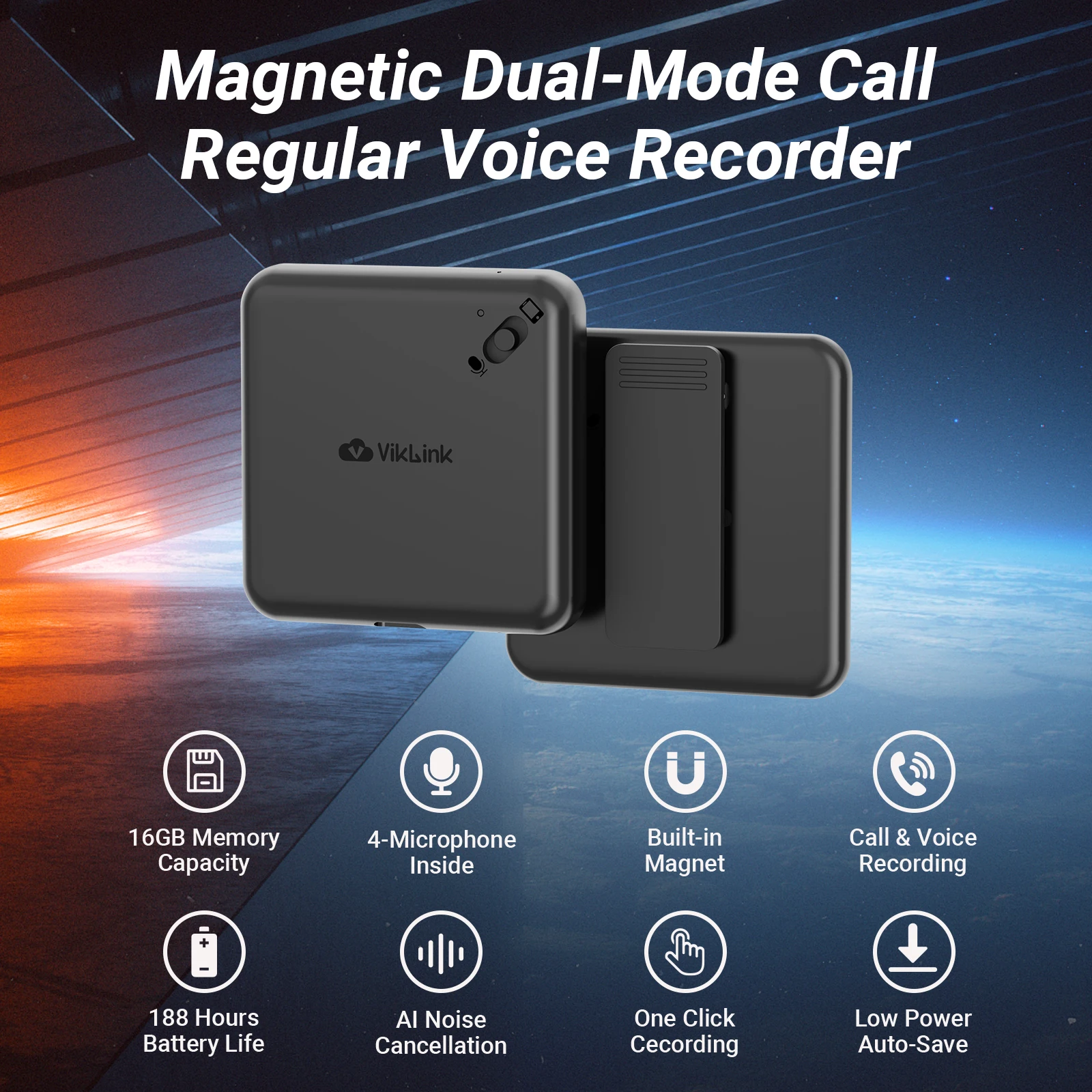 Portable Magnetic Call Recorder with Recording Pen Ultra Long Standby Chest-Worn Conference Recording Device