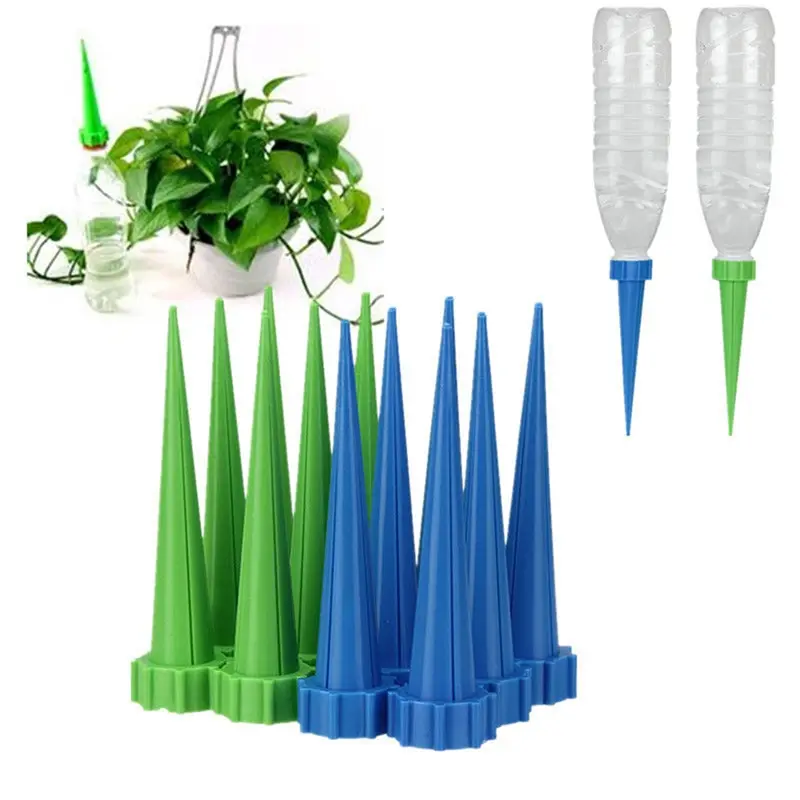 12 pçs automático jardim cone rega spike planta flor waterers garrafa sistema de irrigação cores aleatórias