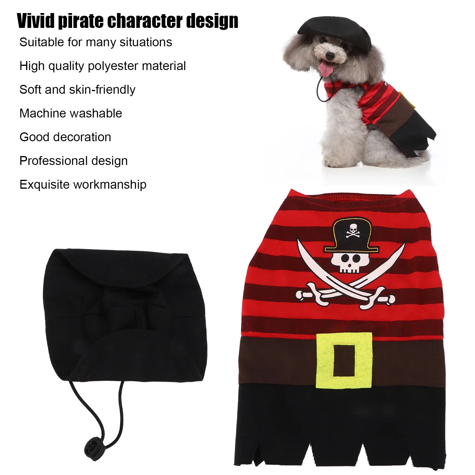 

Pet Costume Machine Washable Halloween Dog Pirate Costume For Puppies And Kittens