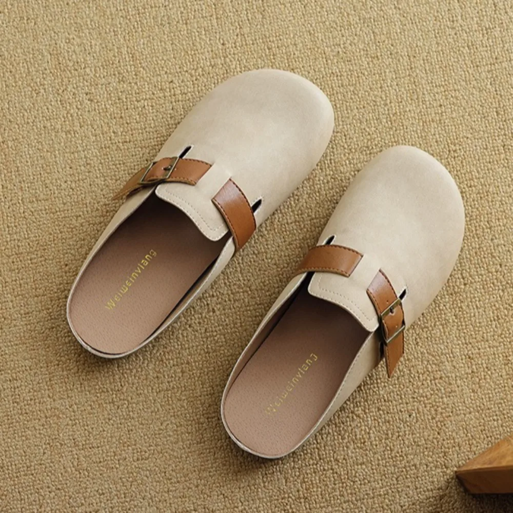 

Женские тапочки Baotou, весна-осень 2023, новая верхняя одежда с одной педалью, полутапочки с плоской подошвой, женские тапочки в стиле ретро