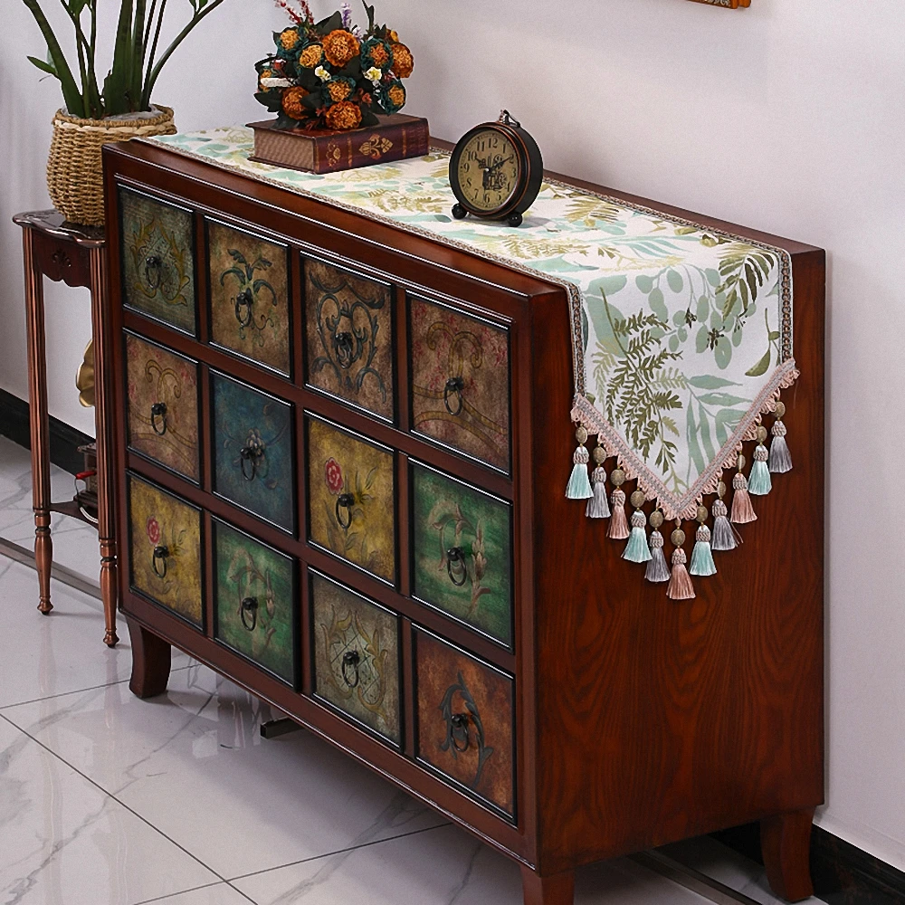 High-end Idyllic Tassel Table Runner Table Cover for Wedding Hotel Dinner Party European Embroidery Tablecloth Table Flag