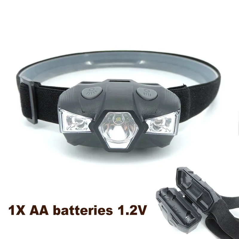 Linterna Frontal con 5 modos y 3 Leds, luz Frontal potente de 1000LM, color rojo y blanco, batería AA U para acampada