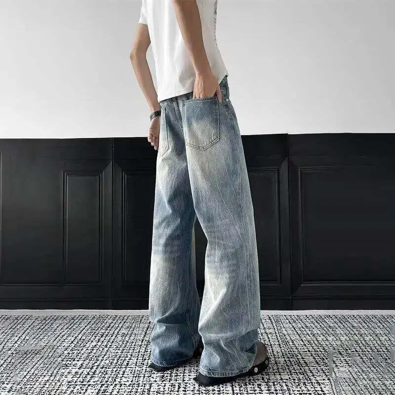 WTHT Nieuwe Vintage mannen Doen Oud Ontwerp High Street Denim Broek Mode Wassen Hoge taille Rechte Jeans Mannelijke zomer 2A0022