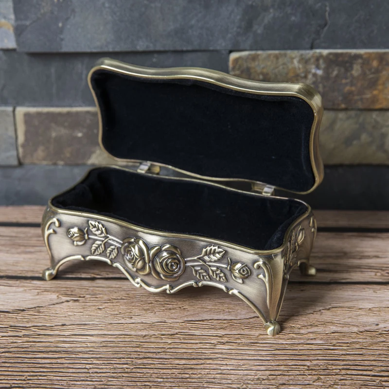 2025 Vintage Enameled Rectangular Collectible Jewelry Trinket Box for Women Rose Flower Storage Box Organizer Keepsake Gift Case