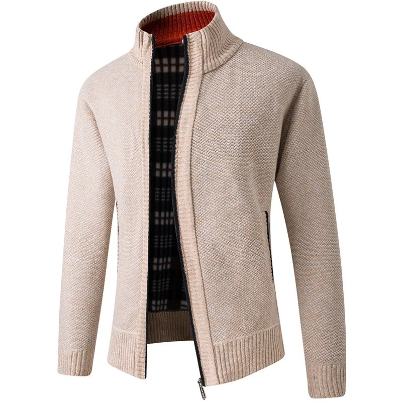 New European Size Men's Thickened Knitwear Stand Collar Sweater Cardigan Men's Zipper Sweater Coat