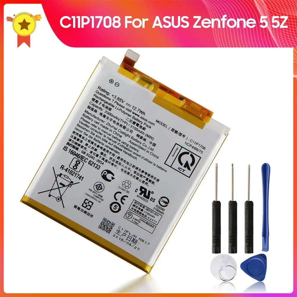 

New Replacement Battery C11P1708 For ASUS Zenfone 5Z 5 ZS620KL ZE620KL X00QD Z01RD 3300mAh Phone Battery + tools