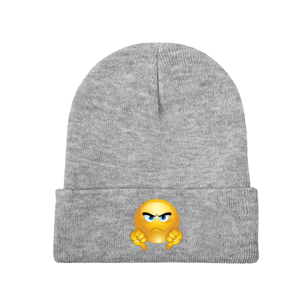 

Annoyed Smiley Emoticon Beanie Knitted Hat Caps Fur Women Men Bonnet Winter Warm