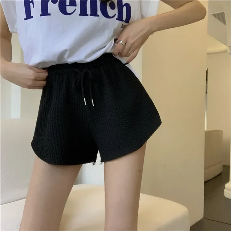 Calça Yoga feminina de cintura alta, shorts pretos, bolso casual elásticos, roupas femininas soltas de verão, calça doméstica, troncos, alta qualidade