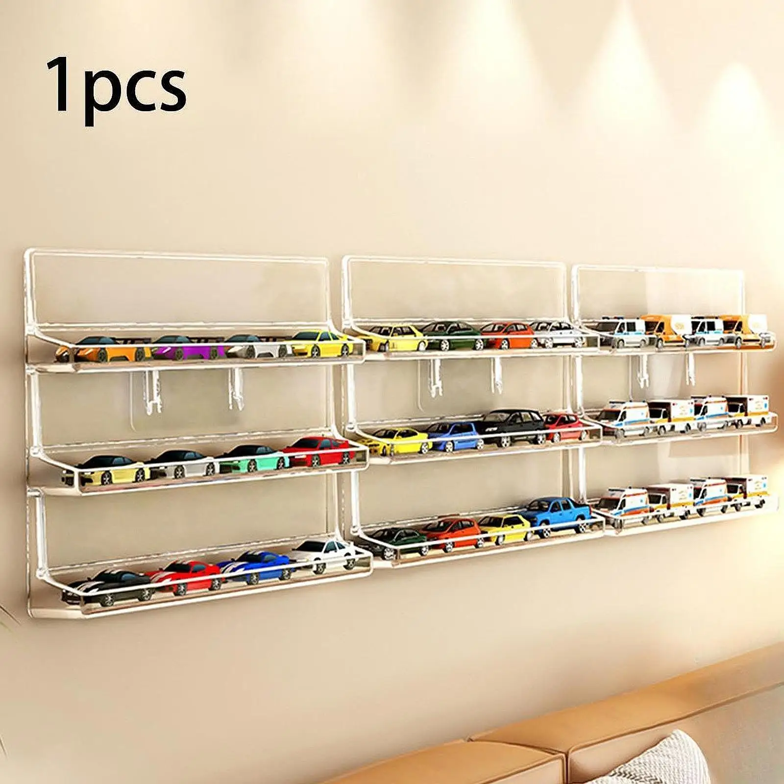 Estante de exhibición para coche de juguete, montado en la pared, estante de exhibición, estante de almacenamiento para modelo de coche, transparente, 1/64