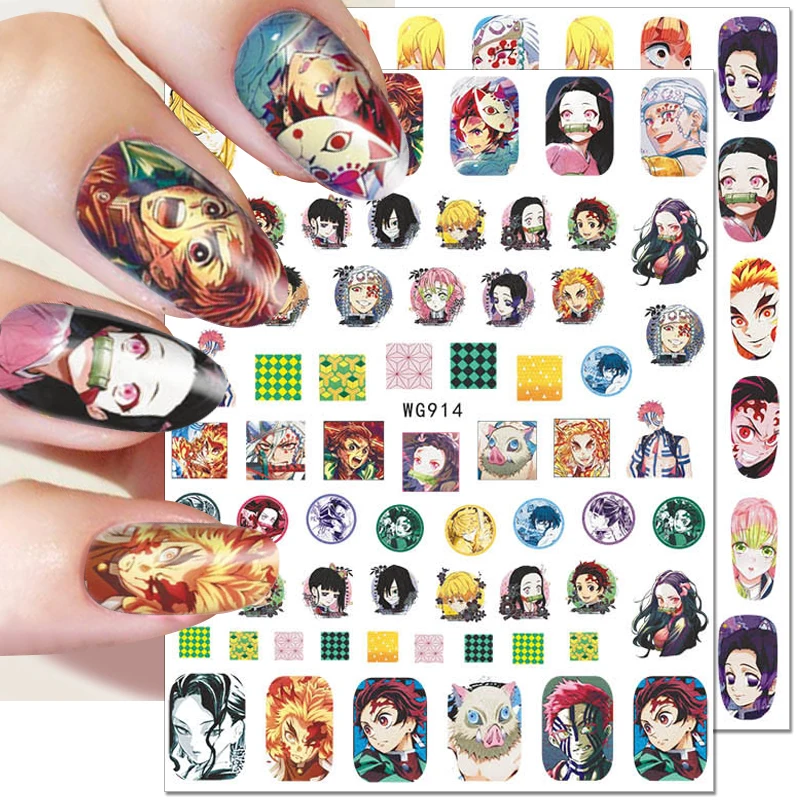 Demon Slayer Nail Stickers Kamado Tanjirou Nezuko Nail Art Decorations Japanese Cartoon Anime Kawaii Nail Decals Supplies