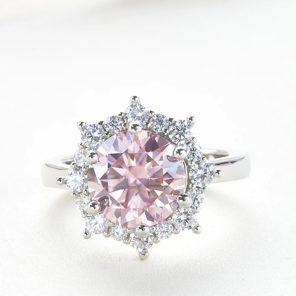 3CT 9mm Pink blue green color moissanite ring with certificate 925 sterling silver ring pass diamond tester finger jewelry