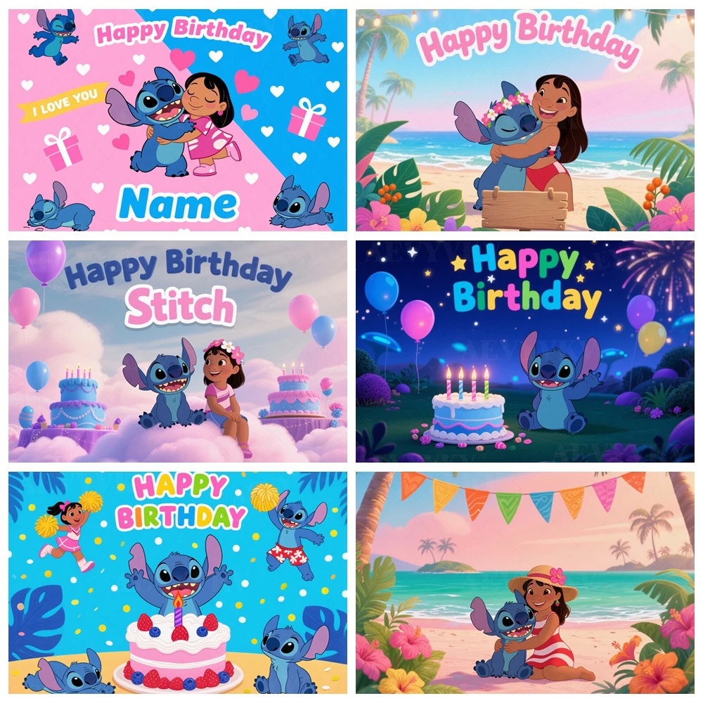 

Disney Lilo&Stitch Background Kid‘s 1st Birthday Party Decoration Custom Baby Shower Portrait Photography Studio Backdrop Props