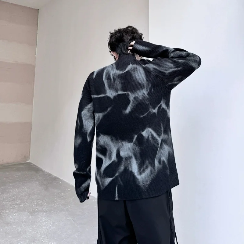 

Осень-зима, приталенная футболка Long Sve, мужская дизайнерская верхняя вязаная футболка, базовый слой, модная акварельная окрашенная распылением C...