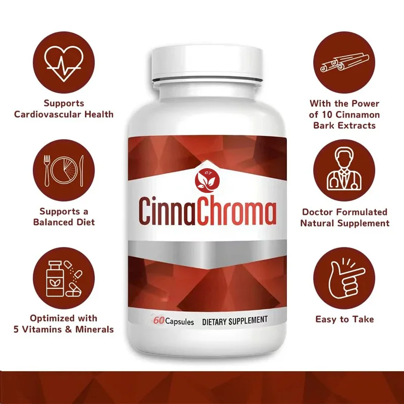 Cápsulas de canela - Extratos de suplemento de piridinaato de cromo e vanádio D3 K2 Suporte metabólico cardiovascular