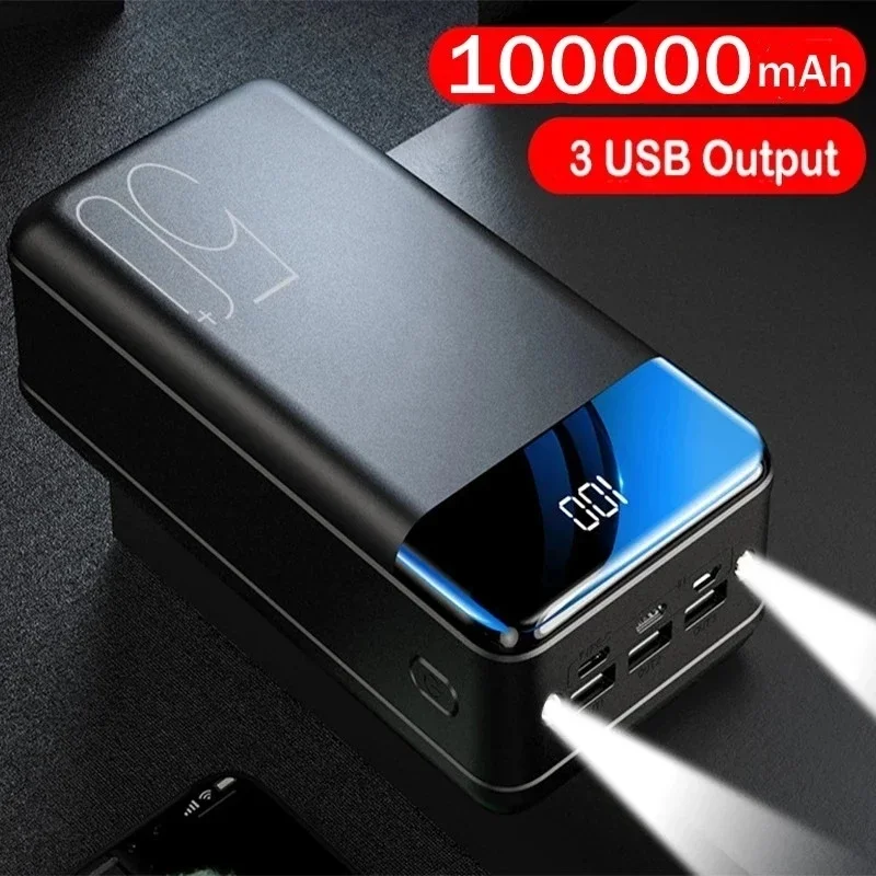 100000mAh Power Bank Portable Fast Charging PowerBank 3 USB PoverBank External Battery Charger For Mobile Phones Tablet