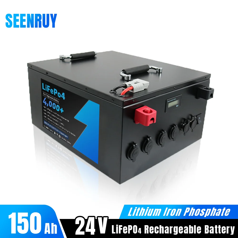 24V 150Ah Lifepo4 Lithium Battery Pack Deep Cycle for Air Conditioning RV Fishing Boat Solar Energy +Charger