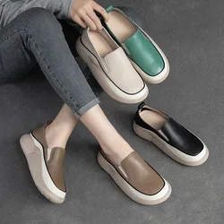 Single Shoes for Women Spring New Retro Loafers Casual Thick Soled Comfortable Soft Leather Soft Soled Mother Shoes