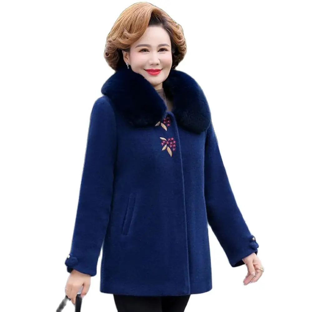 

Middle-aged And Elderly Winter Clothes Imitation Fine Coat Female Fashion Middle-aged Autumn And Winter Fur Collar Woolen Coat