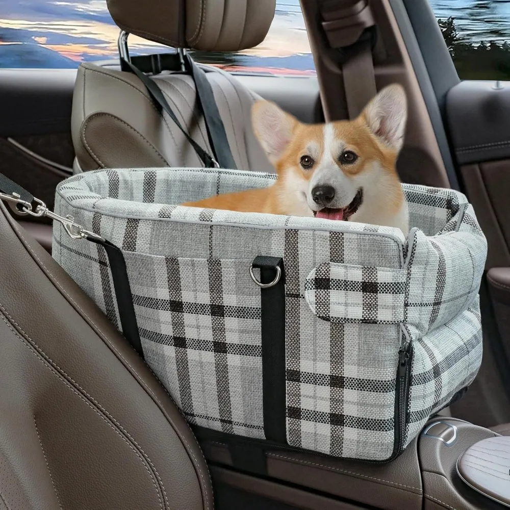 

Center Console Dog Car Seat for Small Dogs, Removable Pet Cars Seat with Cushion Board Safety Belt, Console Dog Car Seats for Pu