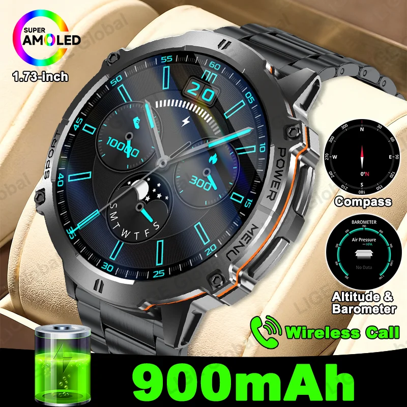 

LIGE Outdoor 900 мАч Смарт-часы с большой батареей 1,73 дюйма AMOLED Компас Барометрический альтиметр BT Смарт-часы с голосовым вызовом 107 Спорт
