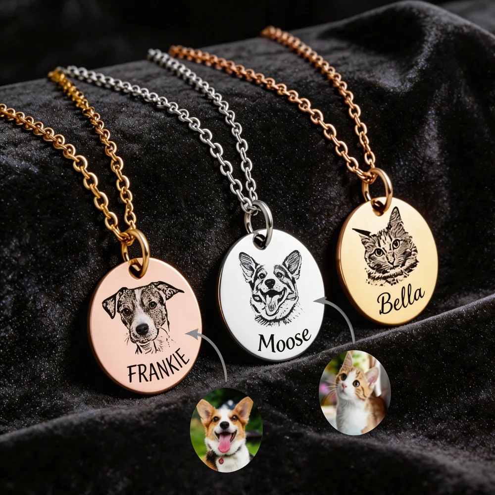 

20mm Custom Pet Portrait Pendant Necklace Stainless Steel Jewelry For Men Women Personalized Name Picture Chain Gift For Family