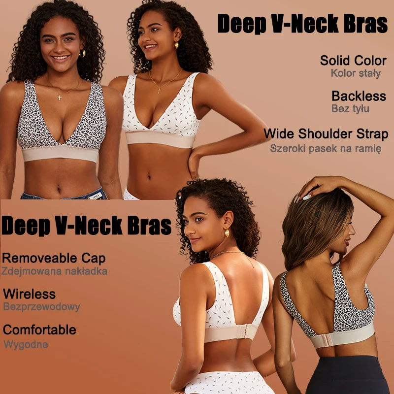 Women Backless Bralette Bra Female Underwear Deep V Sexy Lingerie Seamless Brassiere Intimates Padded Removable Chest Pad S-XL