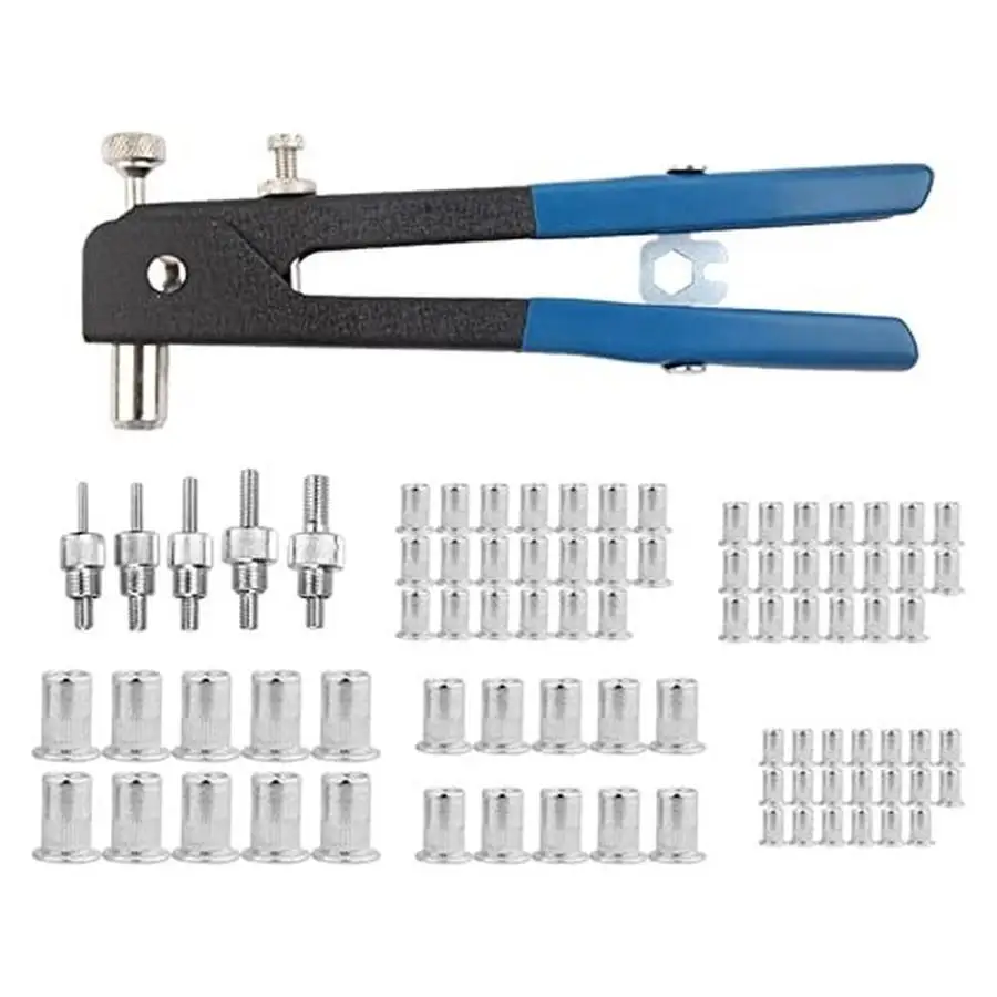 86Pcs M3-M8 Rivet Nut Tool Kit Hand Riveter Gun With Aluminum Rivnuts Nutserts For Woodworking Furniture Home DIY Repair