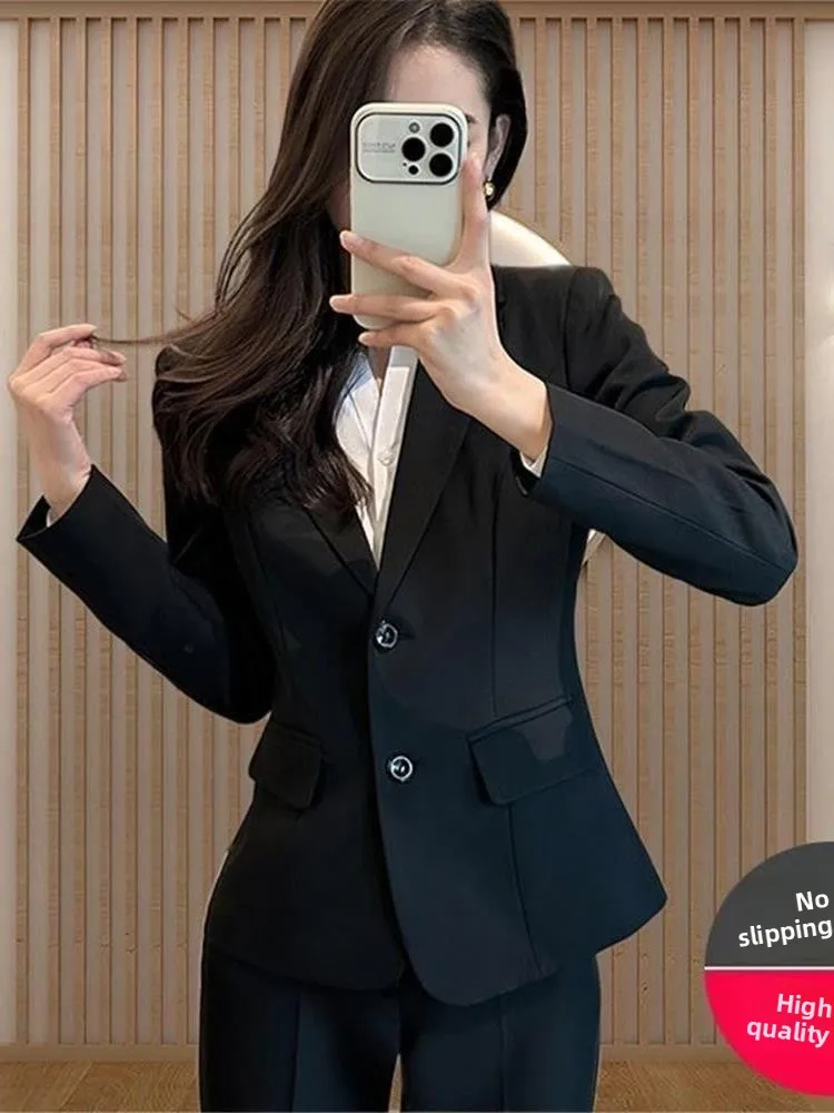 ชุดสูทลำลองสไตล์เกาหลีอเนกประสงค์สำหรับผู้หญิง ใส่ทำงาน ใส่สัมภาษณ์งาน ชุดทำงานสุภาพเรียบร้อย ดีไซน์คลีนฟิต เหมาะสำหรับฤดูใบไม้ผลิและฤดูใบไม้ร่วง