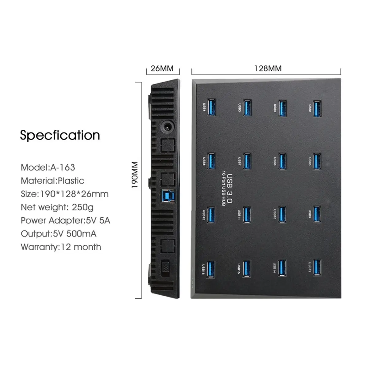 CH◆☆§A-163 25W Powered Super Data Speed 5Gbps 16 Ports USB3.0 Duplicator Hub USB Flash Driver Copier EU PLUG~HOT SALE